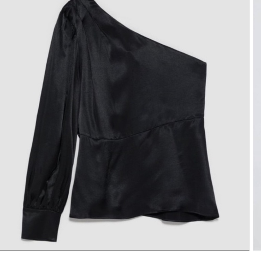 Zara asymmetrical satin black blouse